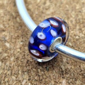 3/$30 🖤 BLUE WHITE SPOTS MURANO STERLING SILVER SPACER CHARM BEAD FOR PANDORA